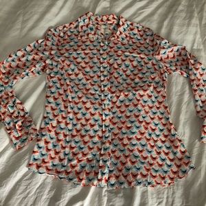 Gap bird print button down long sleeve top Small